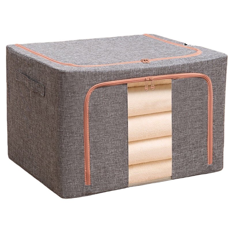 Dark grey cotton and linen fabric storage box, large-capacity household organization and storage box Item Picture