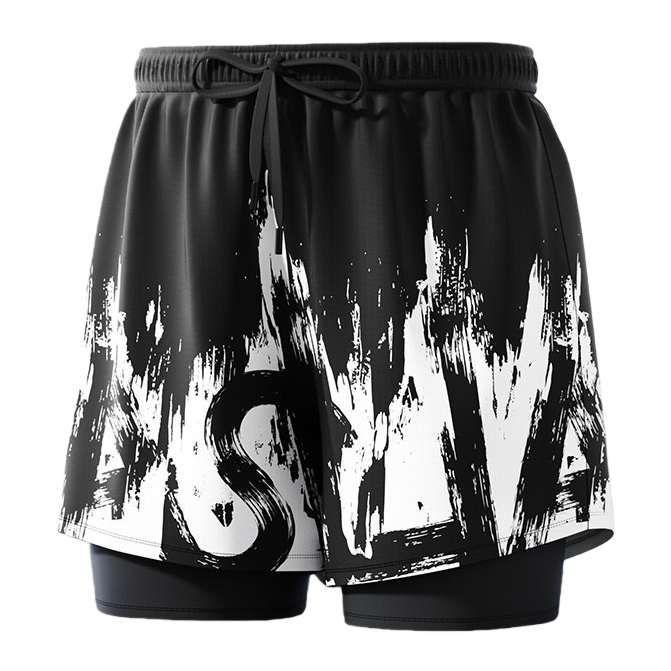 Black and white ink-wash pattern sports shorts, quick-drying and breathable, men's and women's summer casual fitness shorts Item Picture