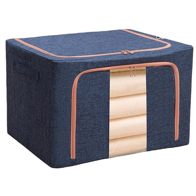 Navy blue cotton and linen storage box, large-capacity household organization and storage box Item Picture