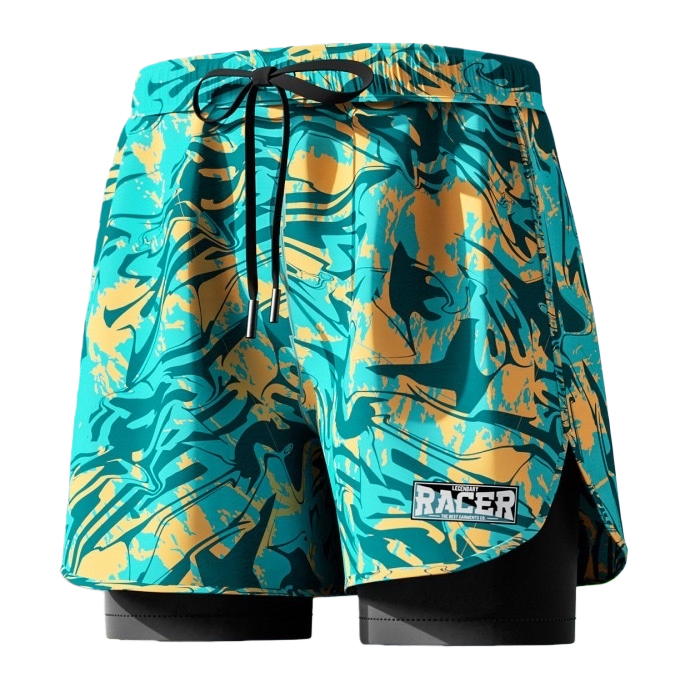 Blue, green and yellow abstract pattern sports shorts for both men and women, quick-drying and breathable casual shorts Item Picture