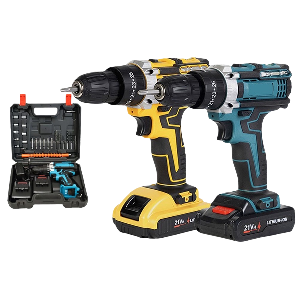 Yellow and blue multi-functional electric drill, household lithium battery rechargeable drilling screwdriver Item Picture