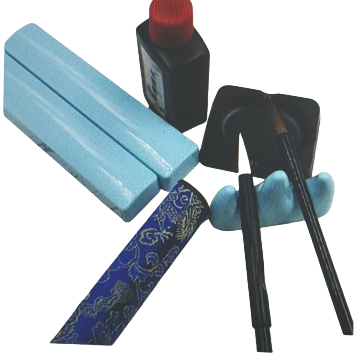 Blue Town paper, ink bottle, brush pen holder, calligraphy practice paper set, Four Treasures for the study Item Picture