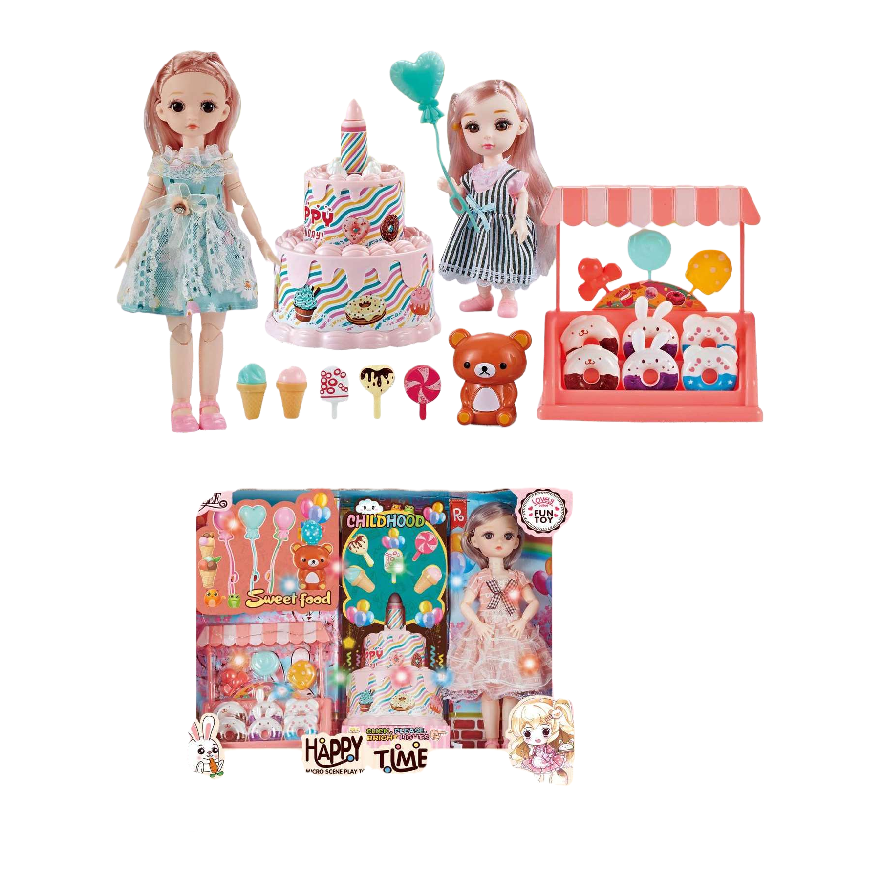 Pink doll toy set, girl's educational plush toy combination gift box Item Picture