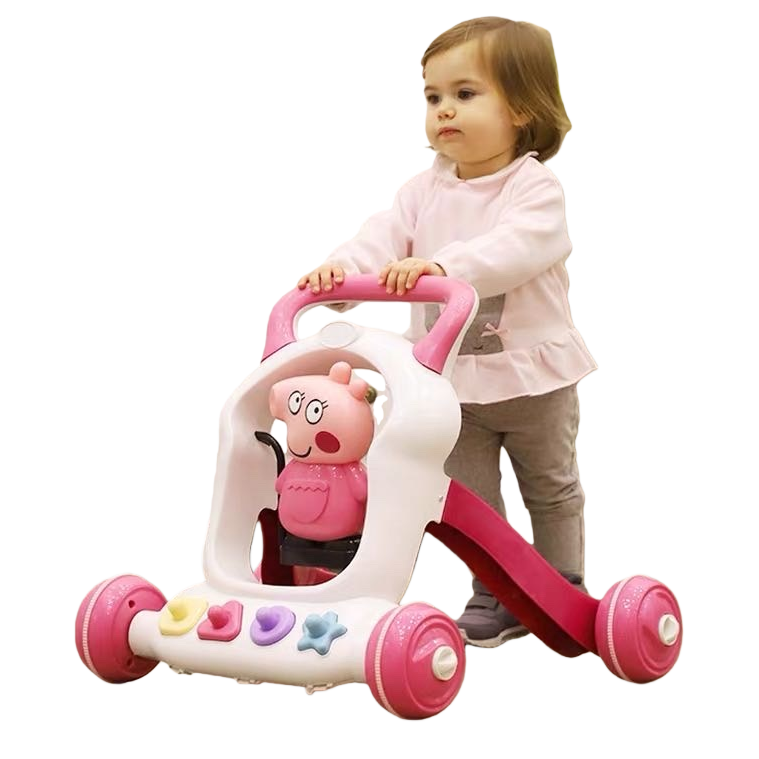 Pink Peppa Pig children's baby walker, early education walking aid stroller for 1-3 years old, adjustable Item Picture