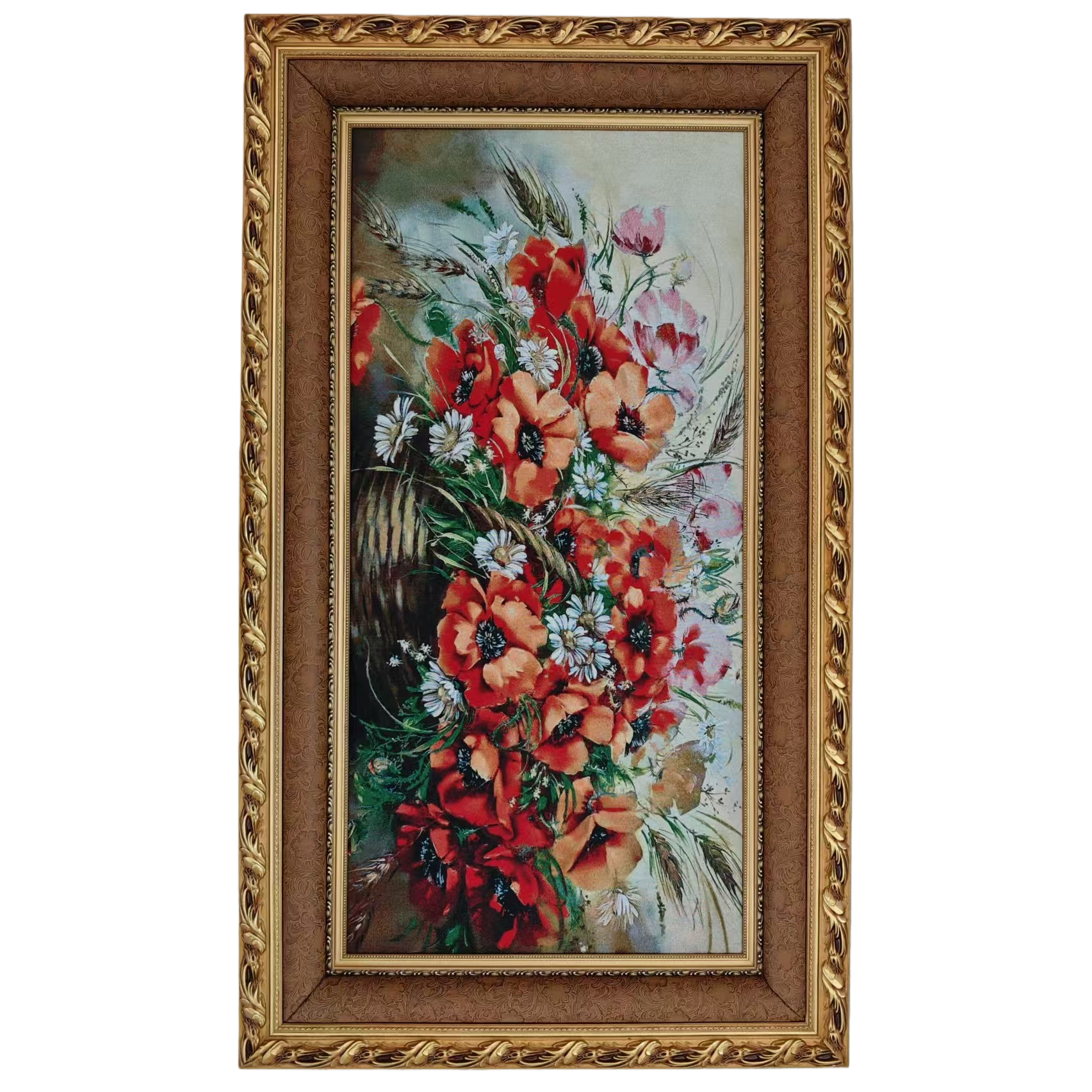 Golden carved picture frame floral oil painting decorative hanging painting, artistic decorative items for living room and bedroom walls Item Picture