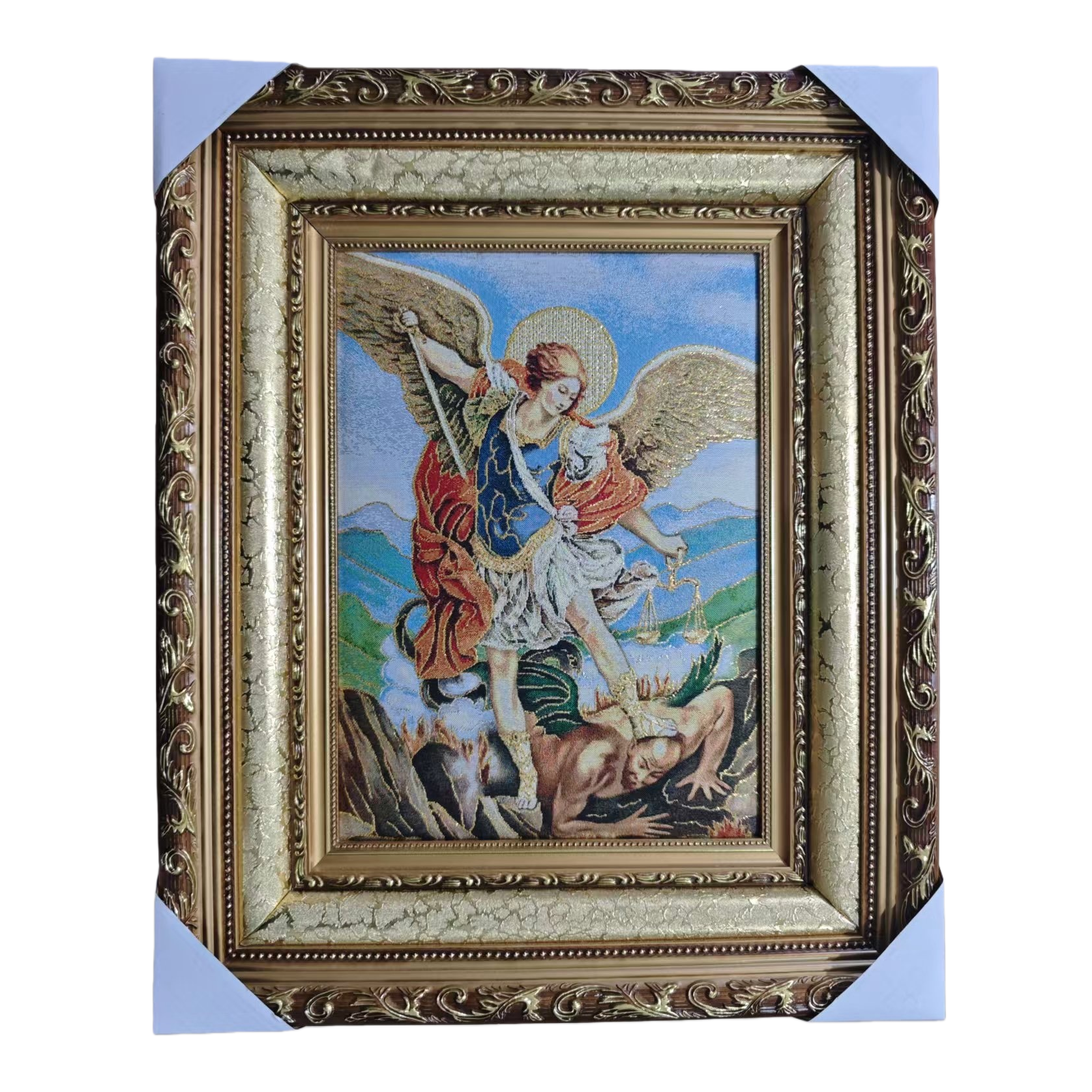 Golden carved angel fighting Devil hanging picture frame 180g Item Picture