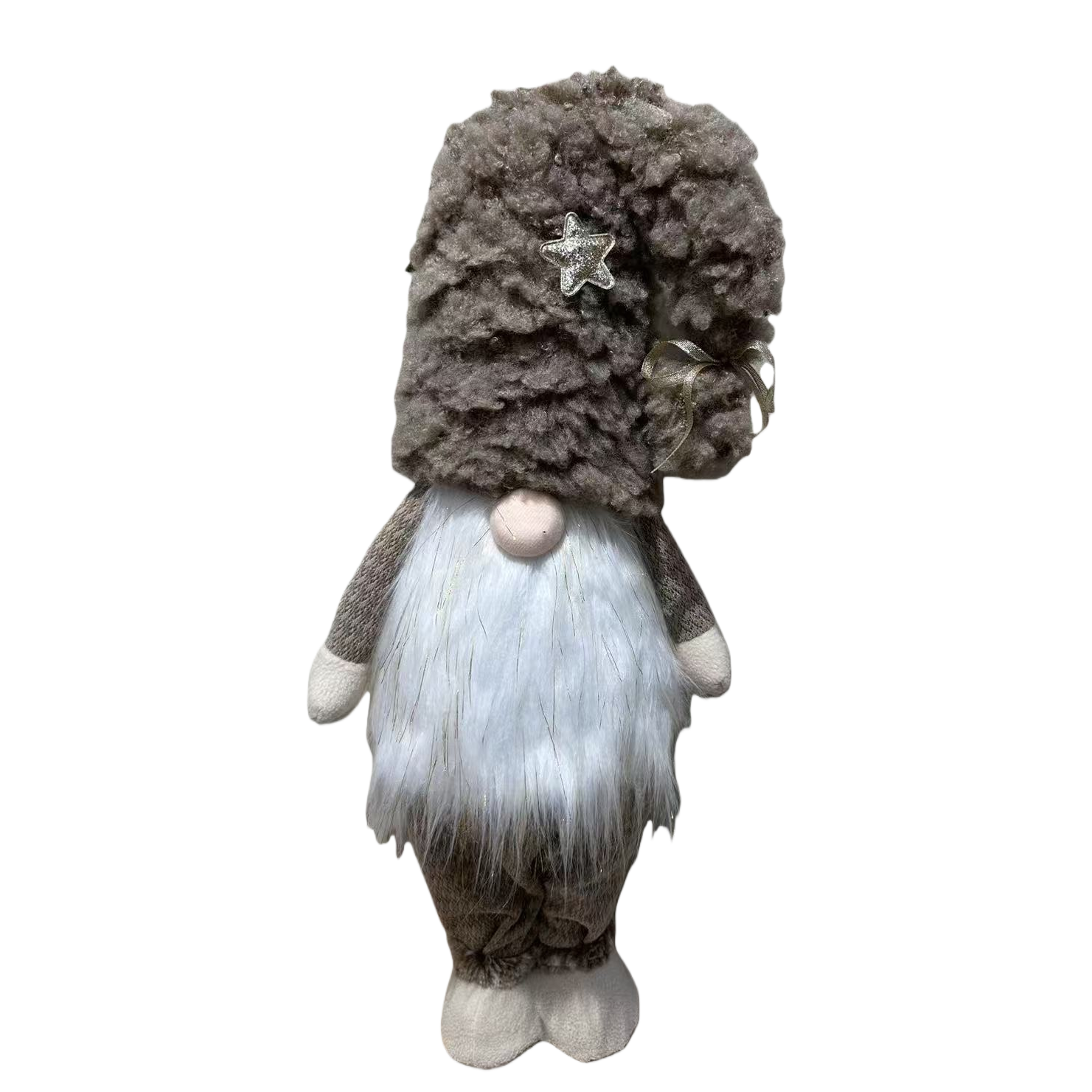 A grey plush Christmas dwarf doll with a star-decorated hat Item Picture
