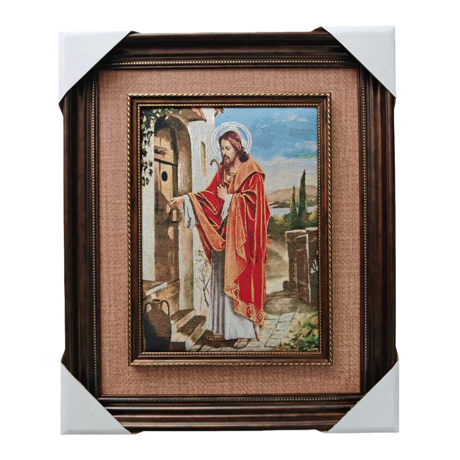 Brown wooden photo frames paired with religious figure wall paintings for living room and bedroom decoration, wall-mounted style Item Picture