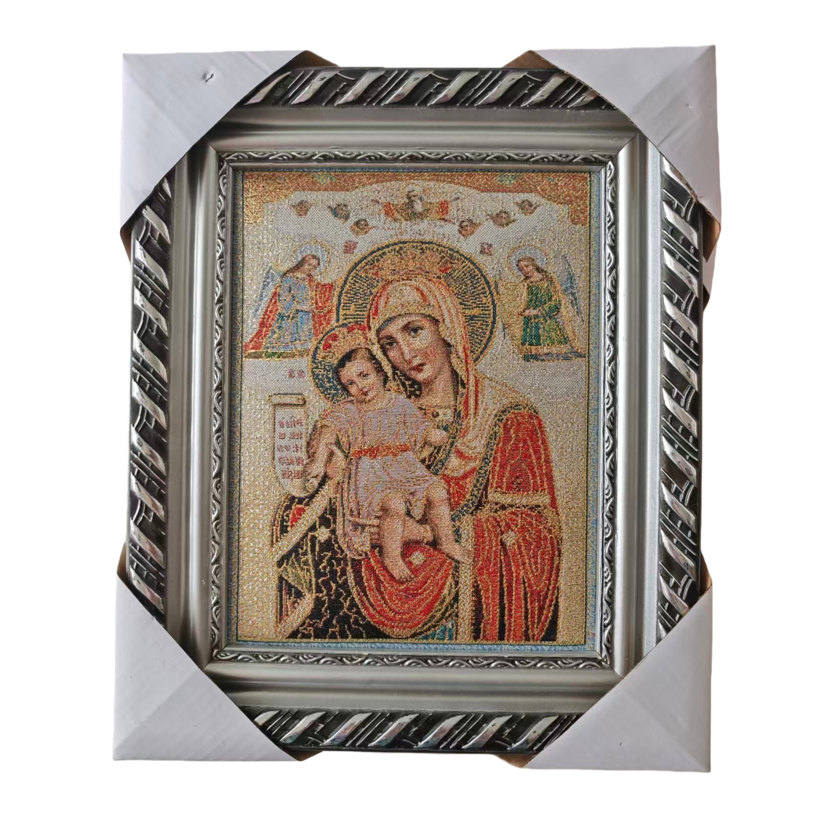 Silver carved photo frame, mother and child brocade painting, decorative painting, living room and bedroom hanging painting Item Picture