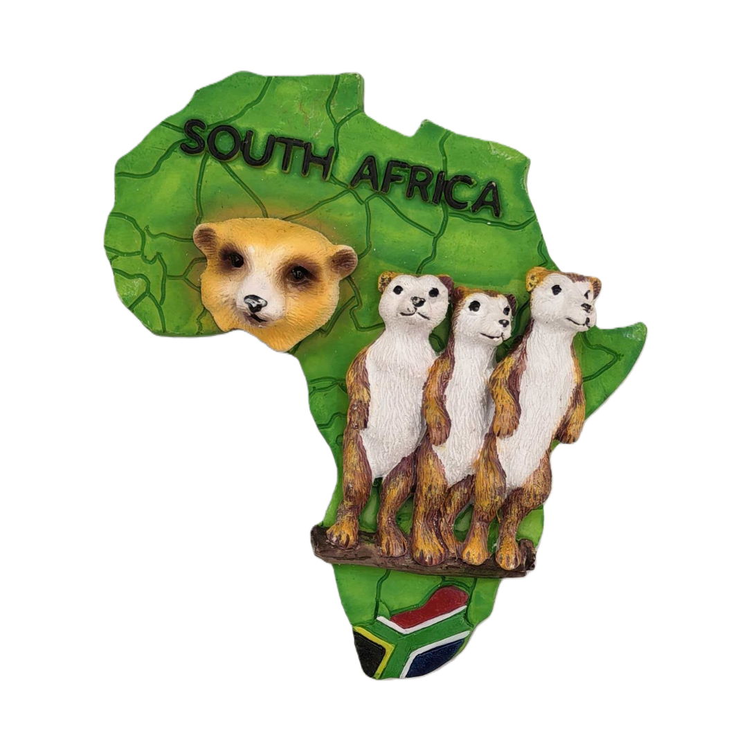 Green African map-shaped souvenir: Three meerkats and one marmot sculpture Item Picture