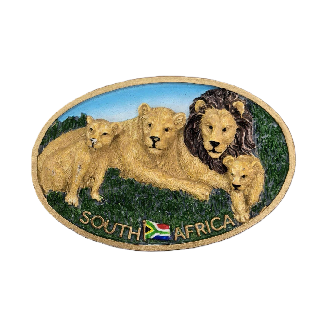 Oval-shaped magnetic lion pattern home refrigerator sticker decoration for a family of three Item Picture