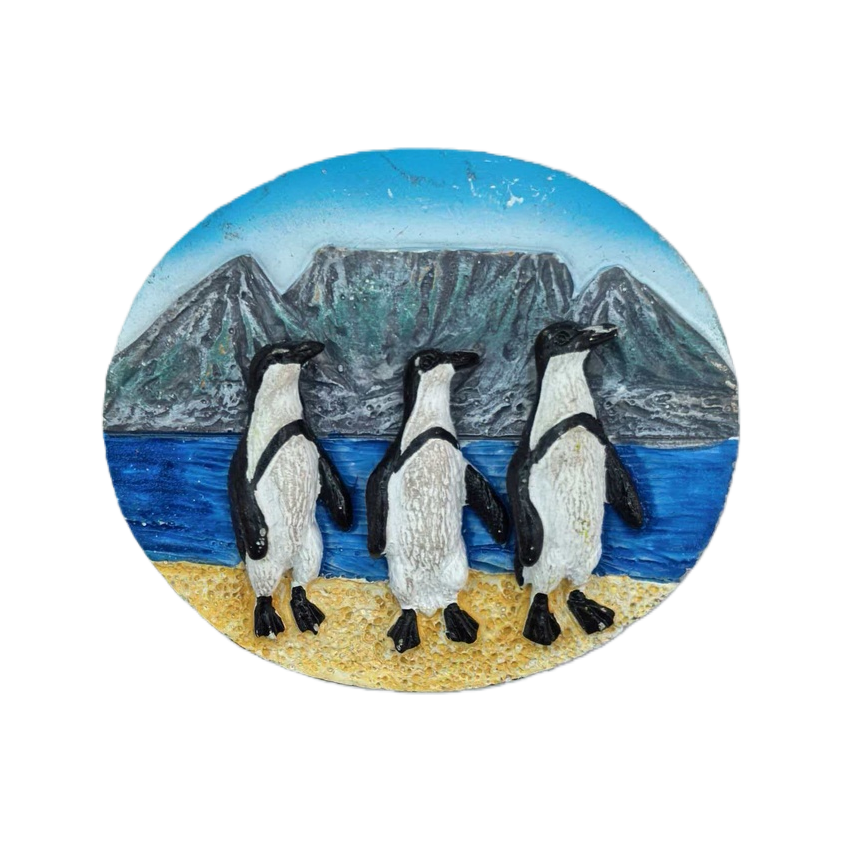 Colorful penguin landscape badge, metallic texture retro brooch decoration Item Picture