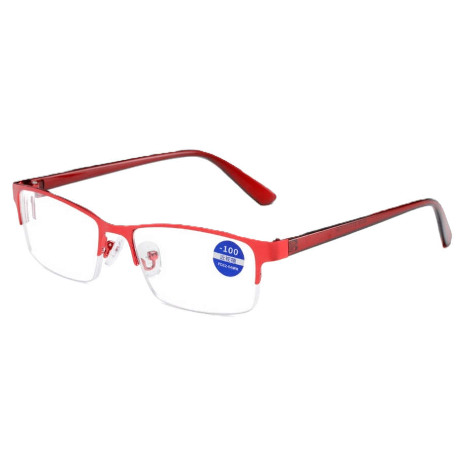 The red half-frame glasses are fashionable, light and anti-blue light myopia frames with adjustable degrees Item Picture