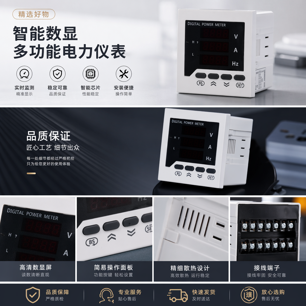 黑色数字功率表 电压电流功率因数测量仪 家用工业通用详情1