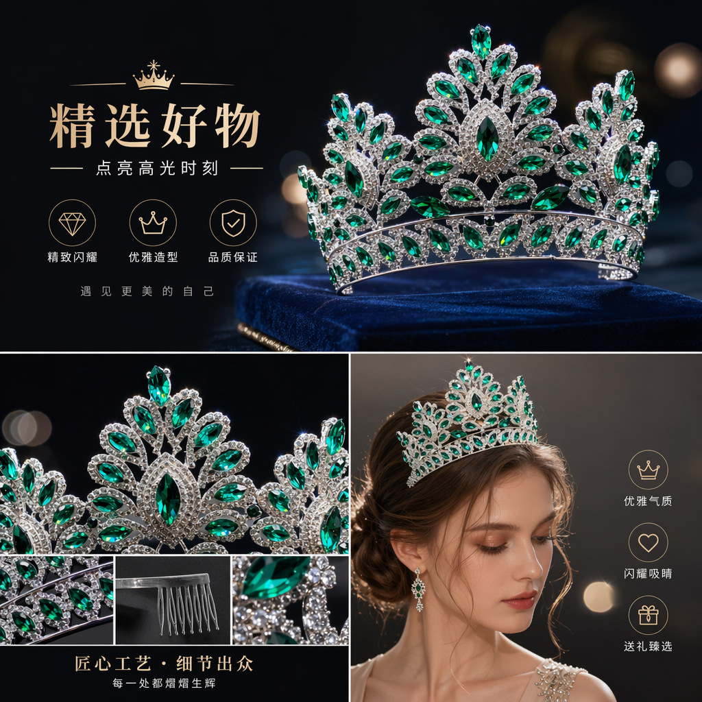 绿色宝石皇冠饰品合金皇冠平面详情1