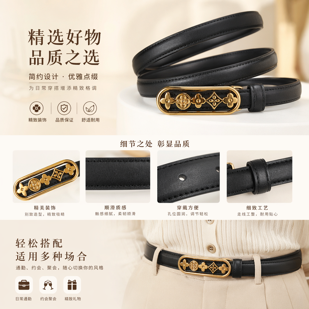 男士休闲百搭珍珠腰带 皮带复合面料腰封详情1