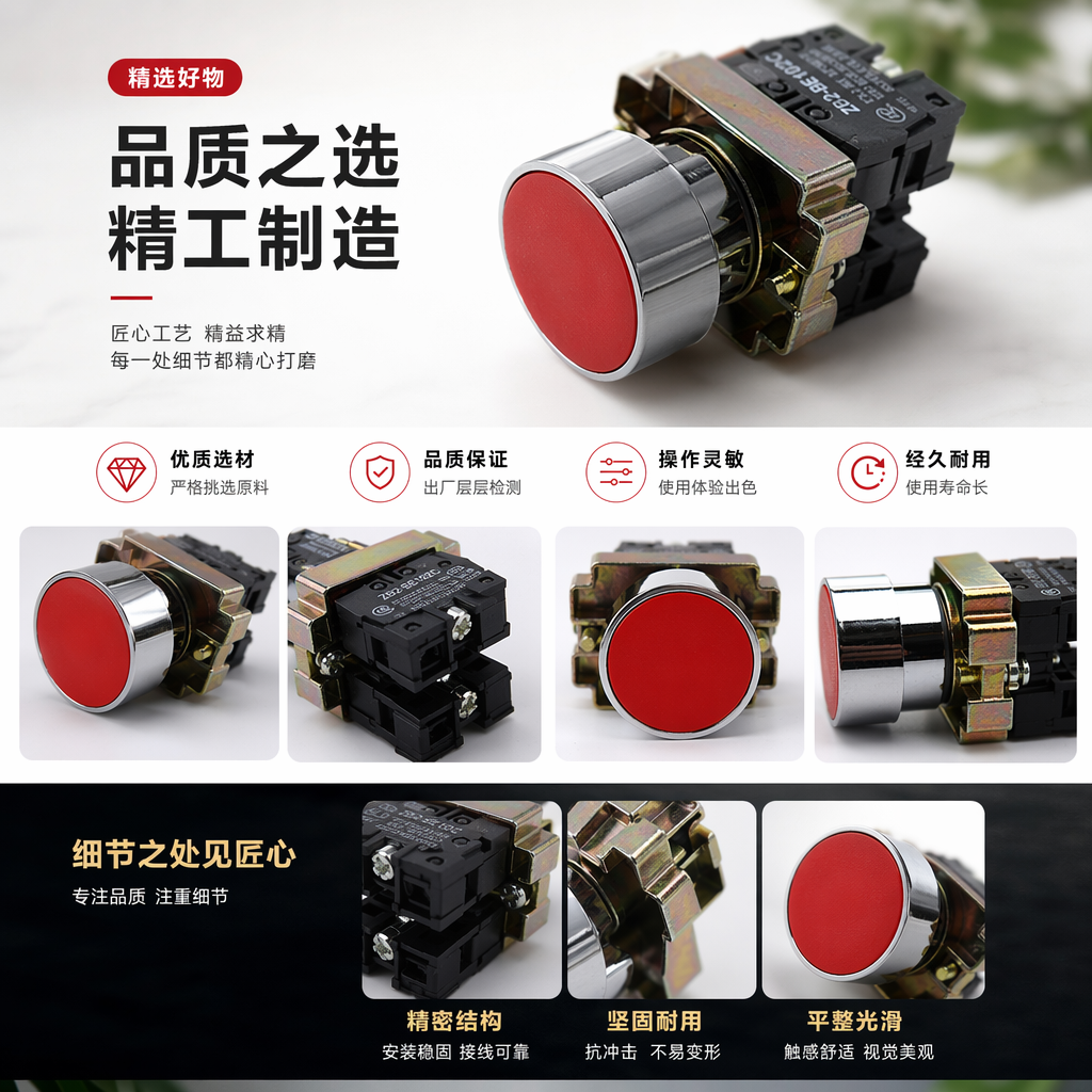 红色按钮开关 防水防尘工业级急停开关 22mm圆孔安装详情1