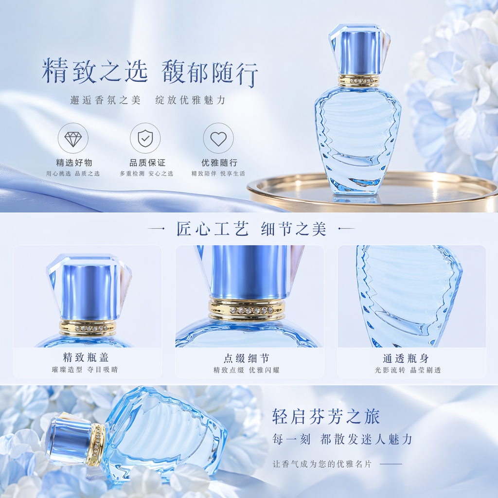 蓝色玻璃香水瓶 空瓶 通用型 100ml 容量 可替换喷头详情1