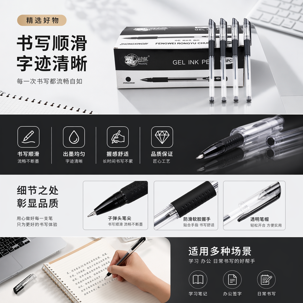 晨光宝珠笔签字笔黑色包装盒透明笔身实木杆广告笔小礼品定制LOGO详情1