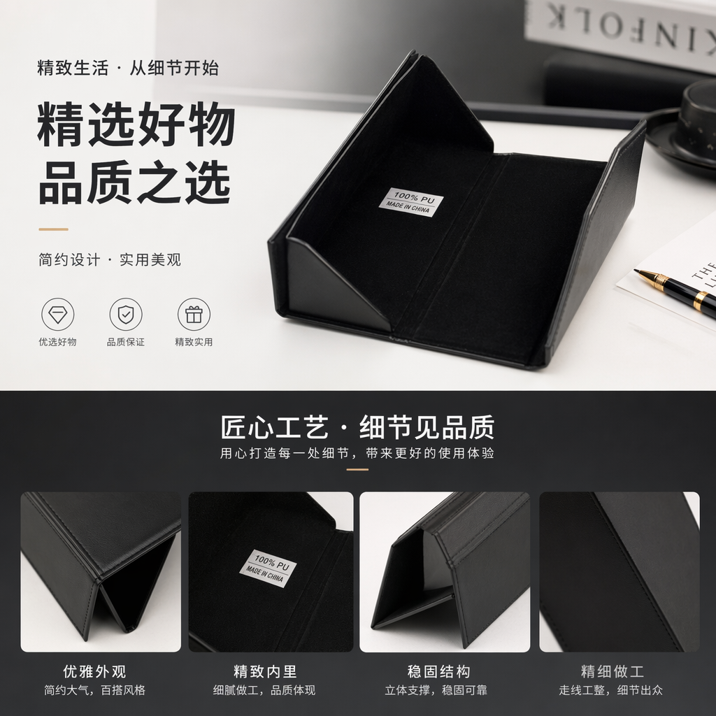 黑色眼镜盒 便携软壳防刮镜盒简约时尚收纳盒详情1