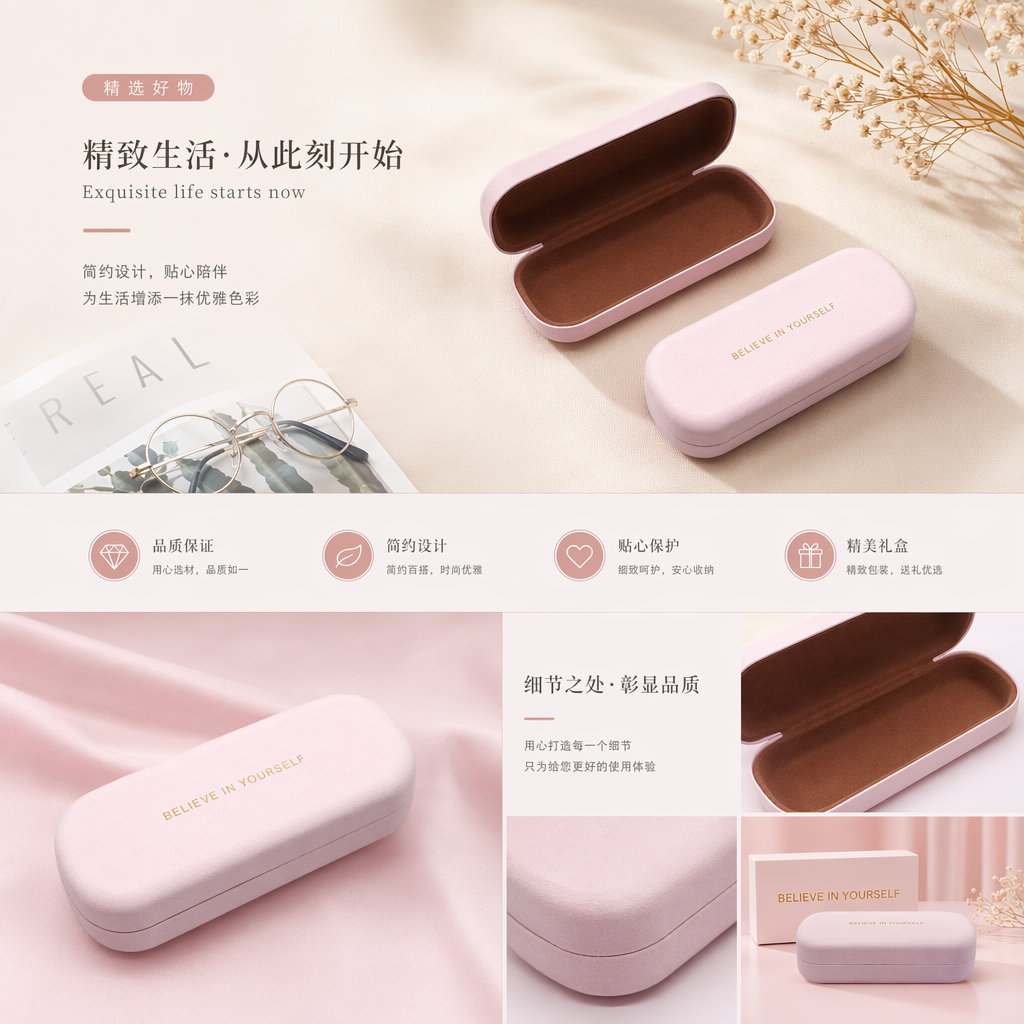 粉色眼镜盒 便携软壳防刮镜盒女款简约时尚收纳盒详情1