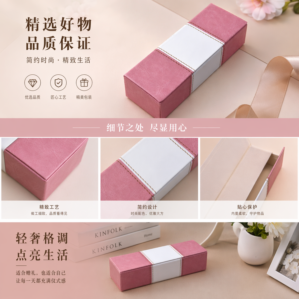 粉色白条纹长方形礼盒 包装盒收纳盒装饰盒家用礼品盒详情1
