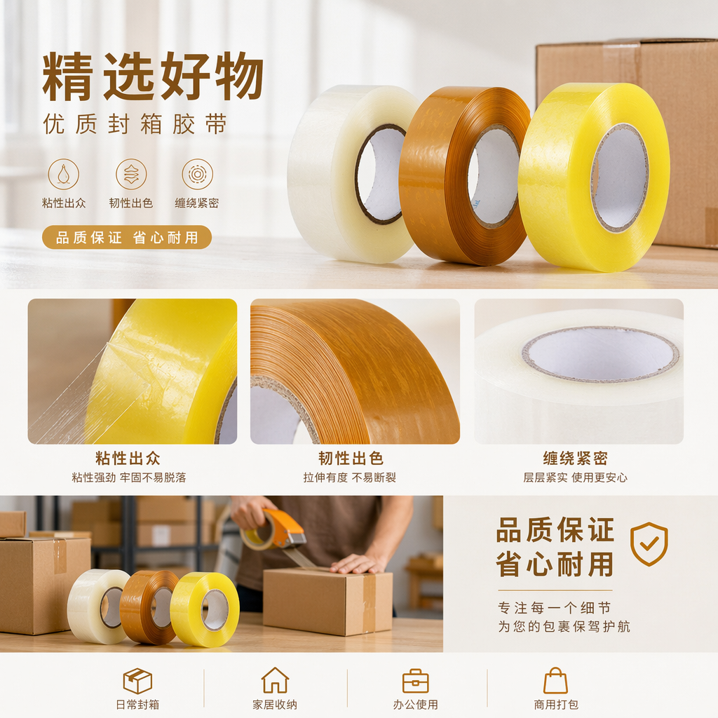 三卷装透明强力胶带 家用办公封箱打包多用途详情1