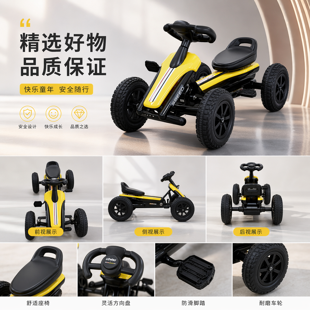 黄色儿童脚踏车 12寸加厚钢架轻便骑行学车神器详情1