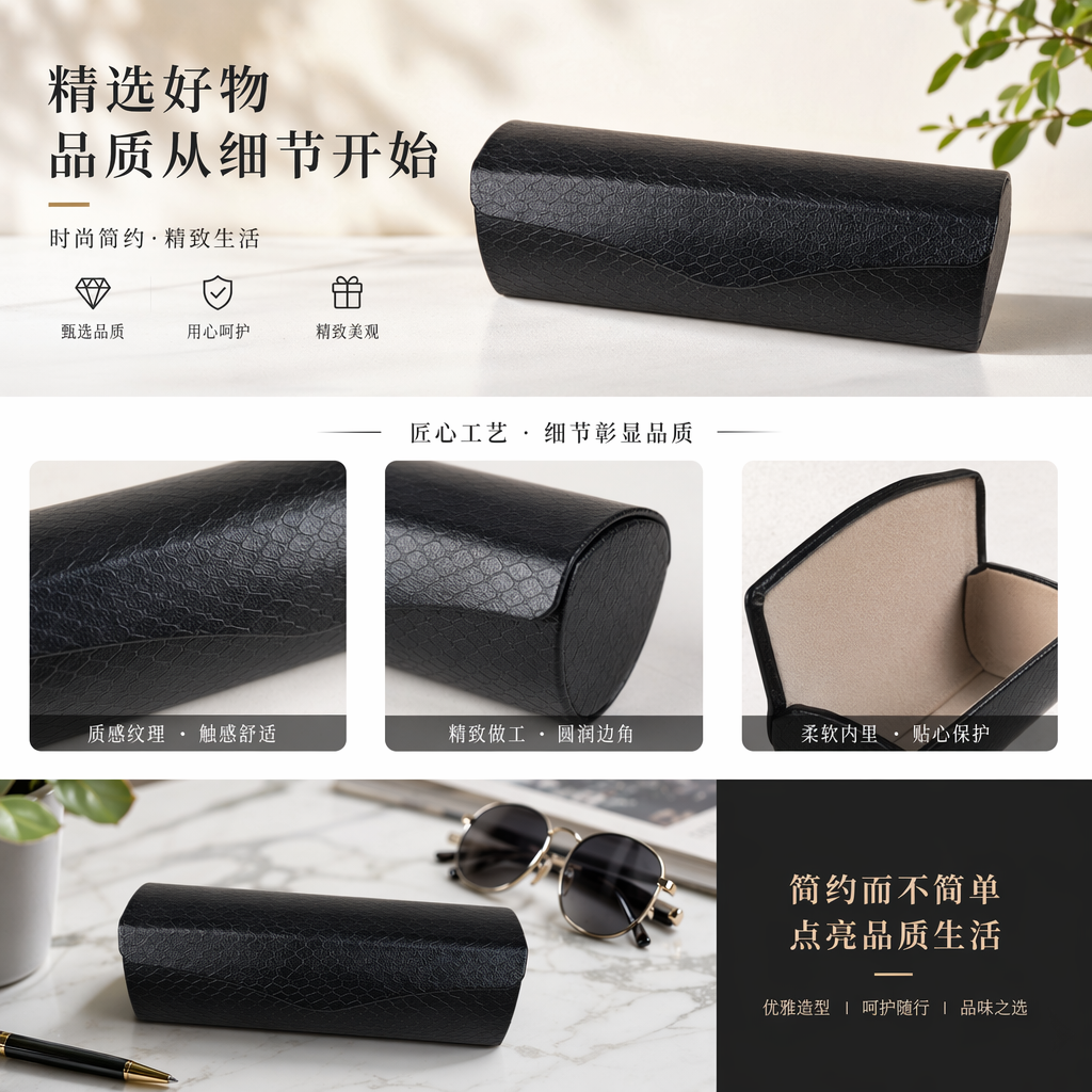 黑色蛇纹眼镜盒 时尚防刮便携式镜盒详情1