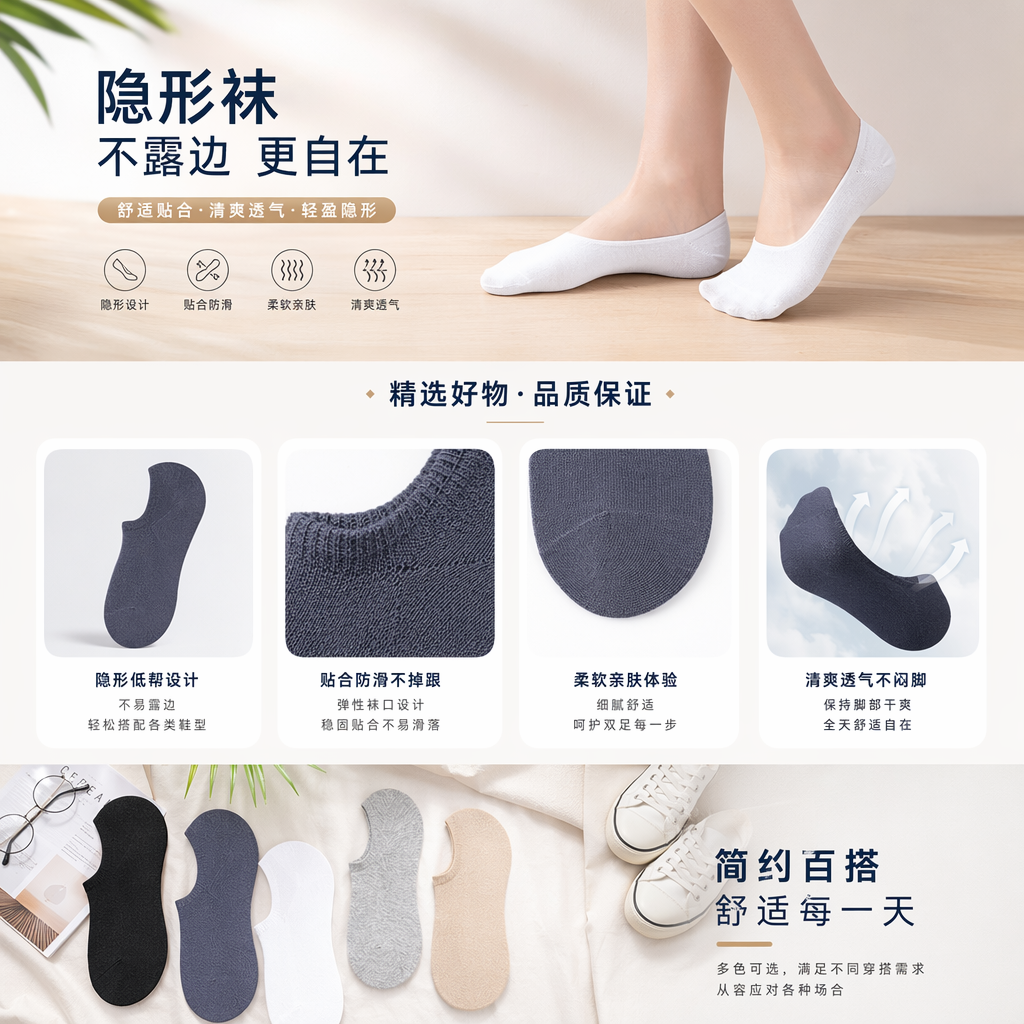 深灰色纯棉船袜 男女同款透气吸汗短筒袜详情1