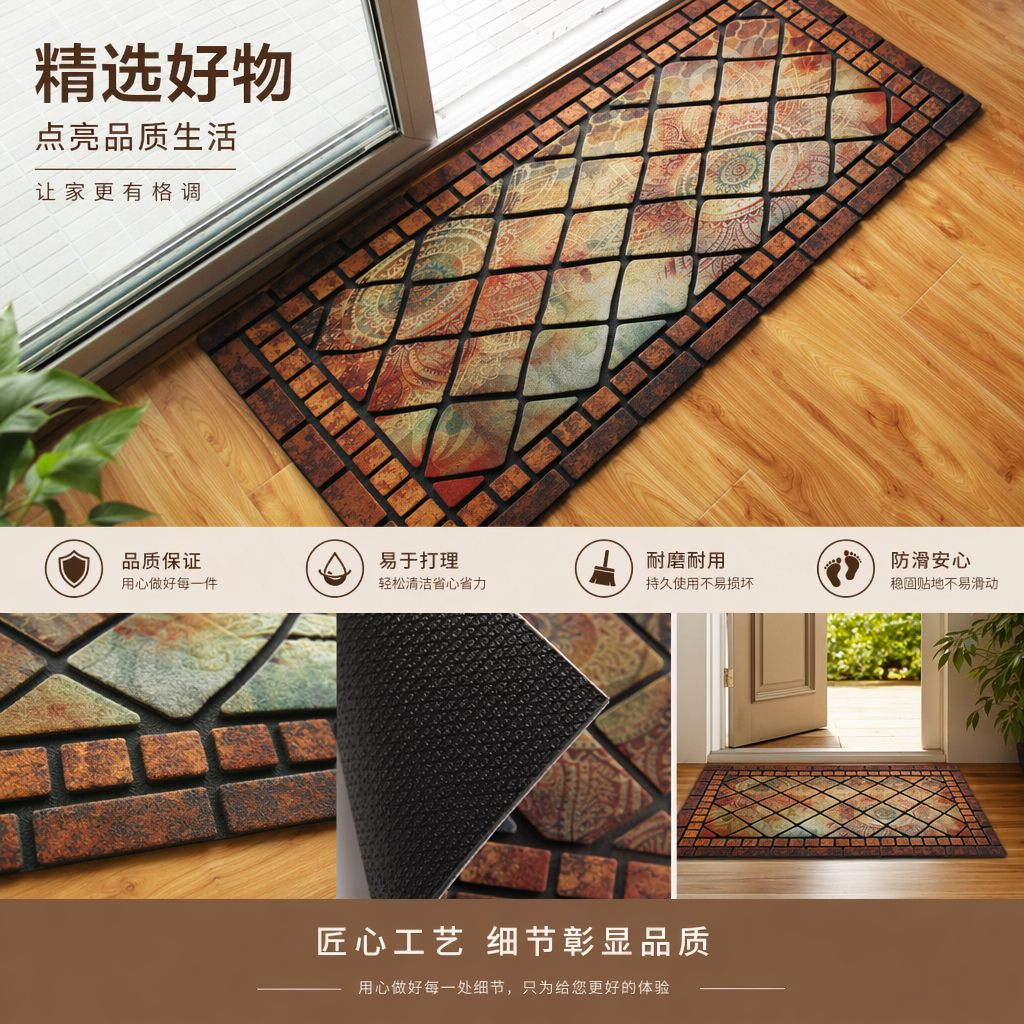 彩色马赛克硅藻泥浴室防滑地垫 塑料门垫 通用家用详情1