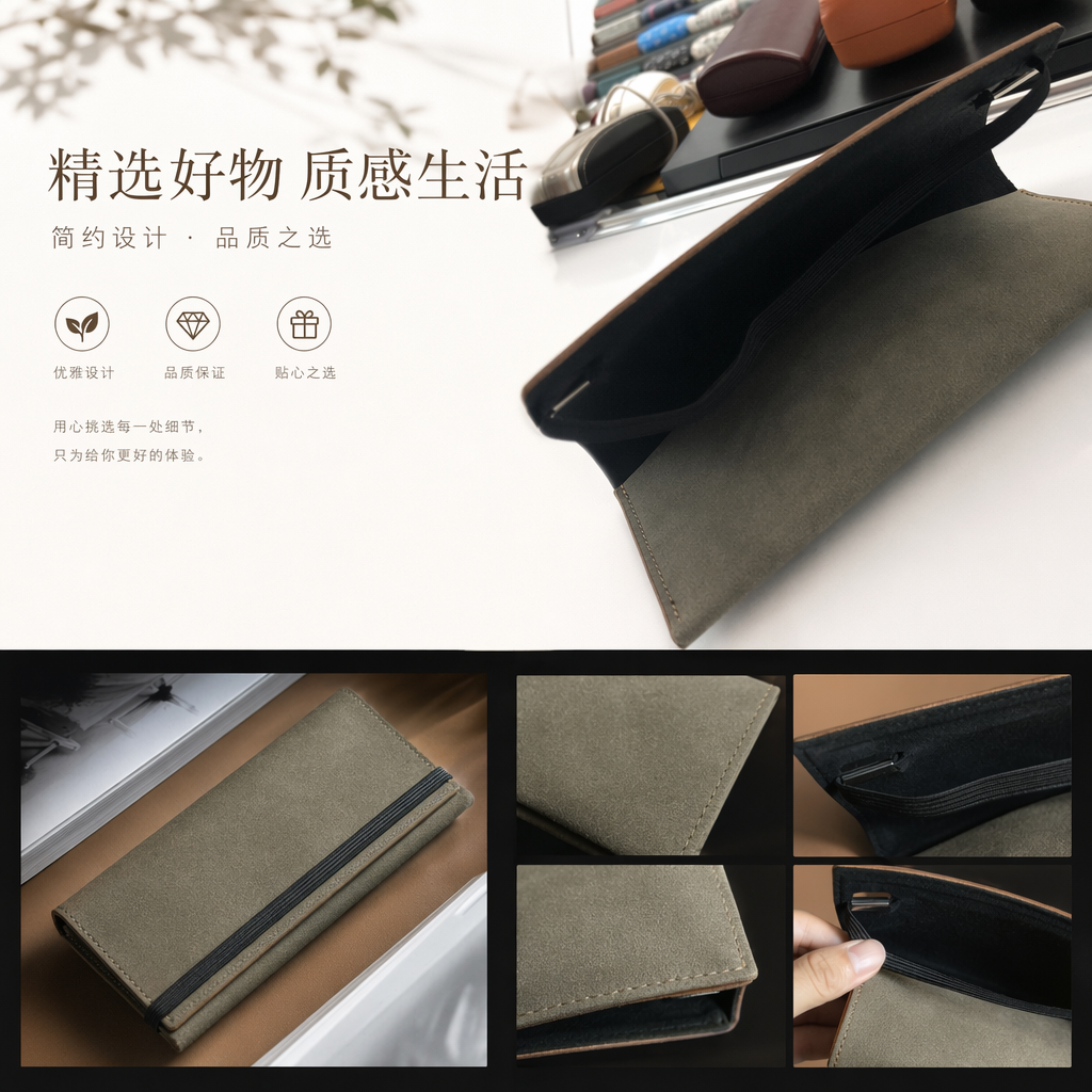 灰色绒面眼镜盒 便携防刮软壳收纳盒详情1
