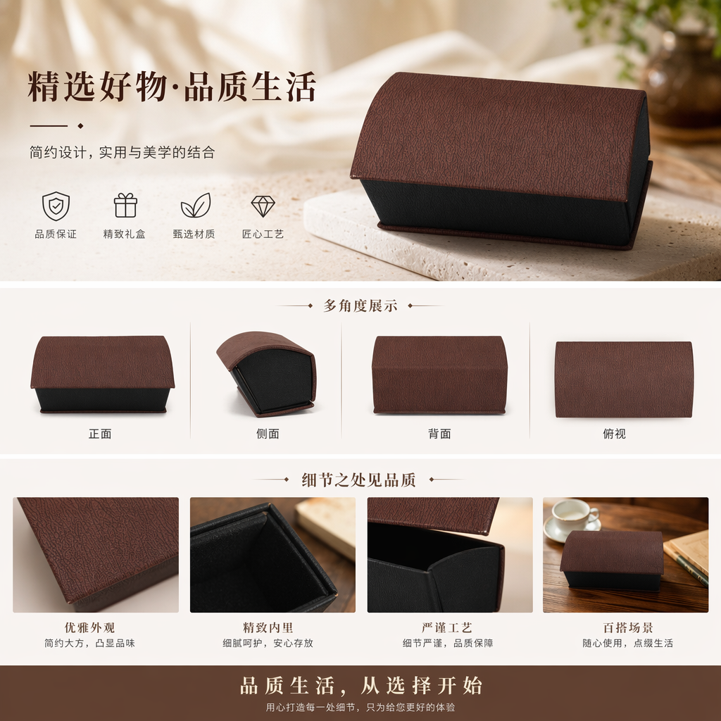 棕色皮革纹理盒体 眼镜 高档收纳盒详情1