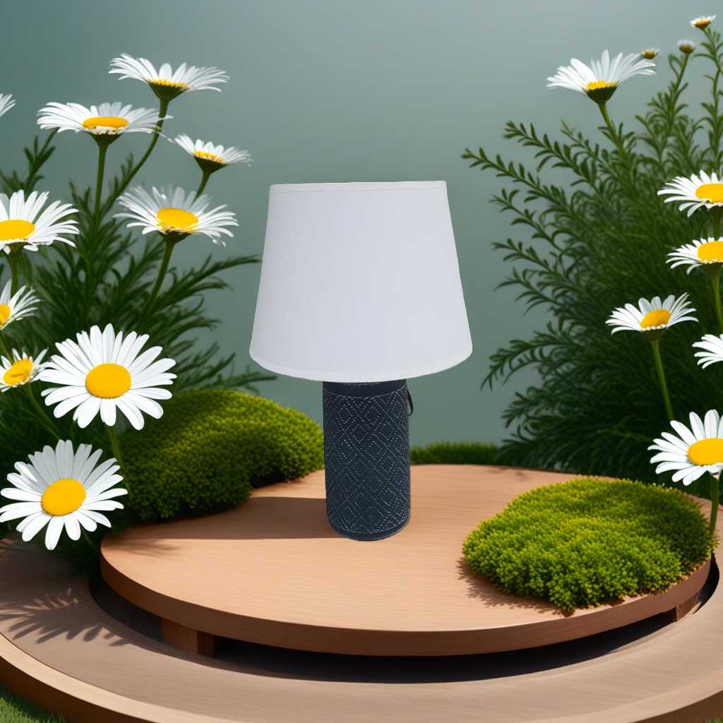 Modern and simple living room and bedroom table lamp accessories with a white lampshade and a dark grey textured lamp base