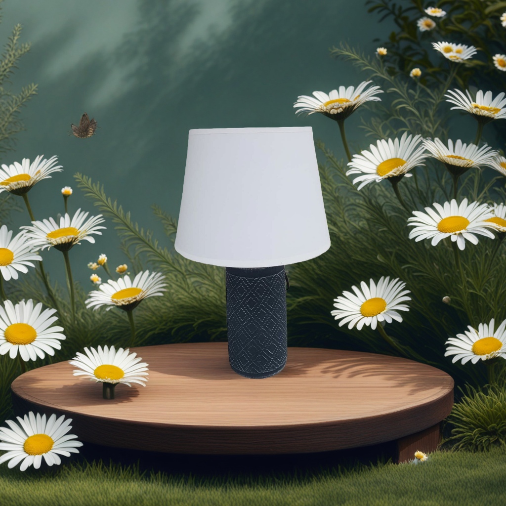Modern and simple living room and bedroom table lamp accessories with a white lampshade and a dark grey textured lamp base Specification image