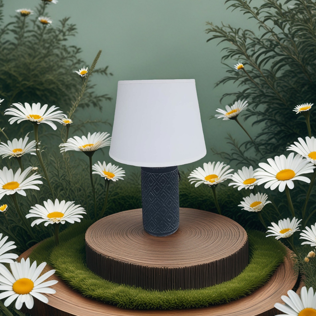 Modern and simple living room and bedroom table lamp accessories with a white lampshade and a dark grey textured lamp base details Picture
