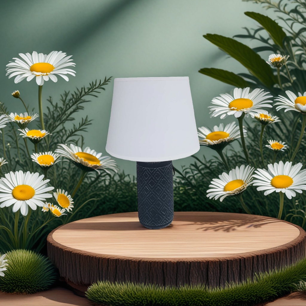 Modern and simple living room and bedroom table lamp accessories with a white lampshade and a dark grey textured lamp base Application Scenario