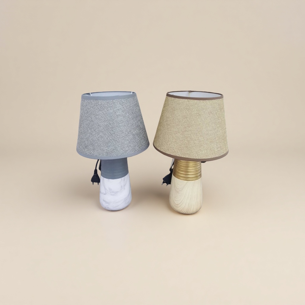 Grey lampshade, white marble base desk lamp, beige lampshade, wooden base, golden ring decoration desk lamp Application Scenario