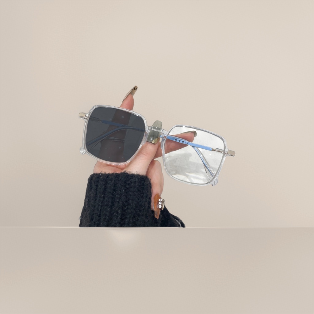 عدسات شمسية مربعة ذات مربعات شفافة، داكنة اللون، عدسات متدرجة مرآة زرقاء details Picture