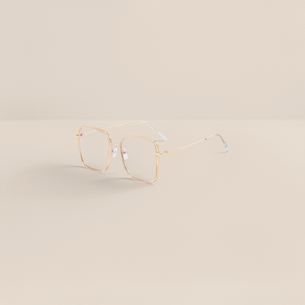 The golden square spectacle frame with metal anti-slip nose pads is suitable for myopia optical lenses