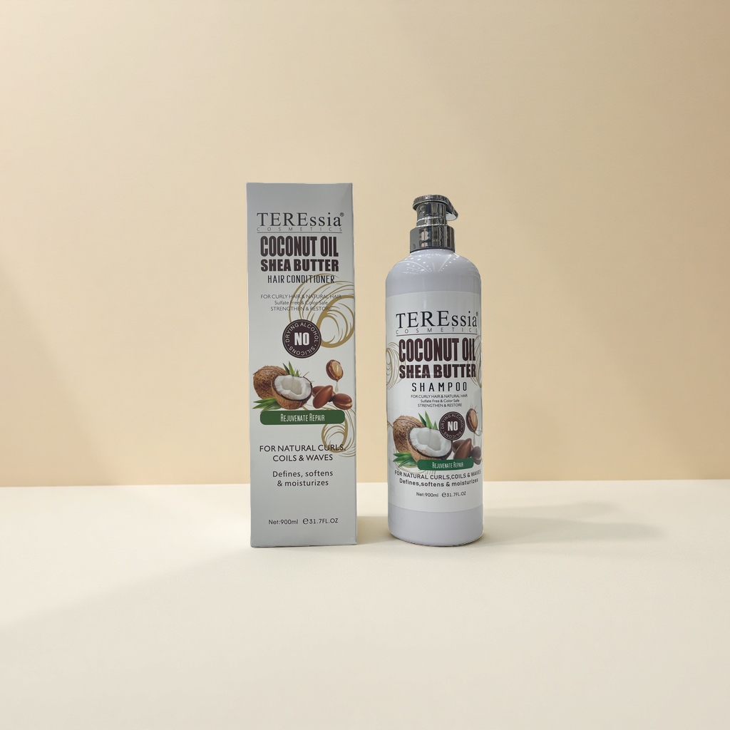 TEREssia Coconut shampoo, coconut oil shampoo, white bottle with silver pump head, white packaging box Specification image
