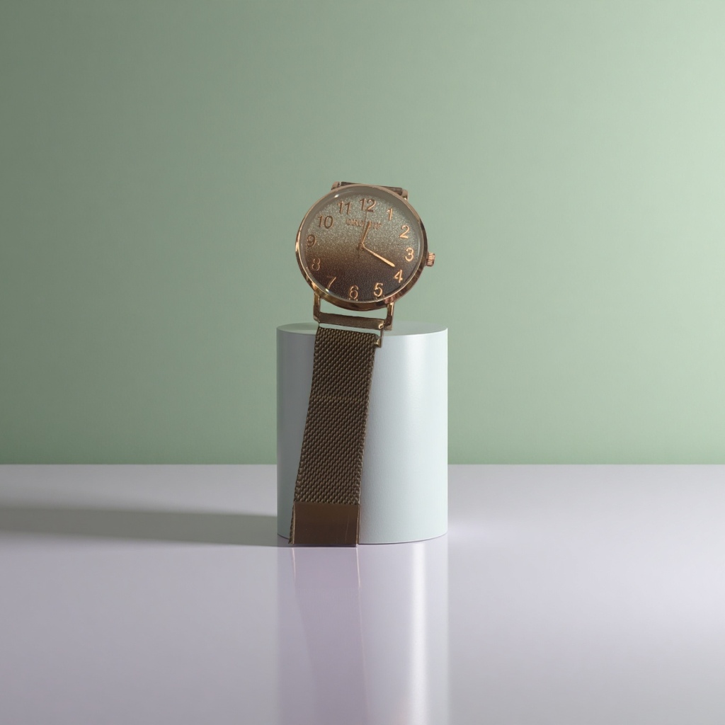Rose gold case, gradient dial and metal mesh strap watch Specification image