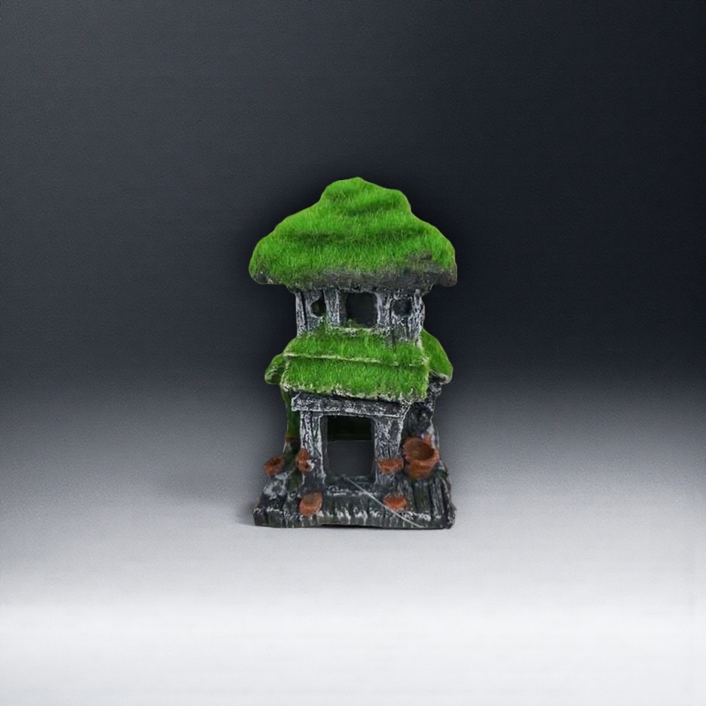 绿色苔藓屋顶仿古石质小屋装饰品
