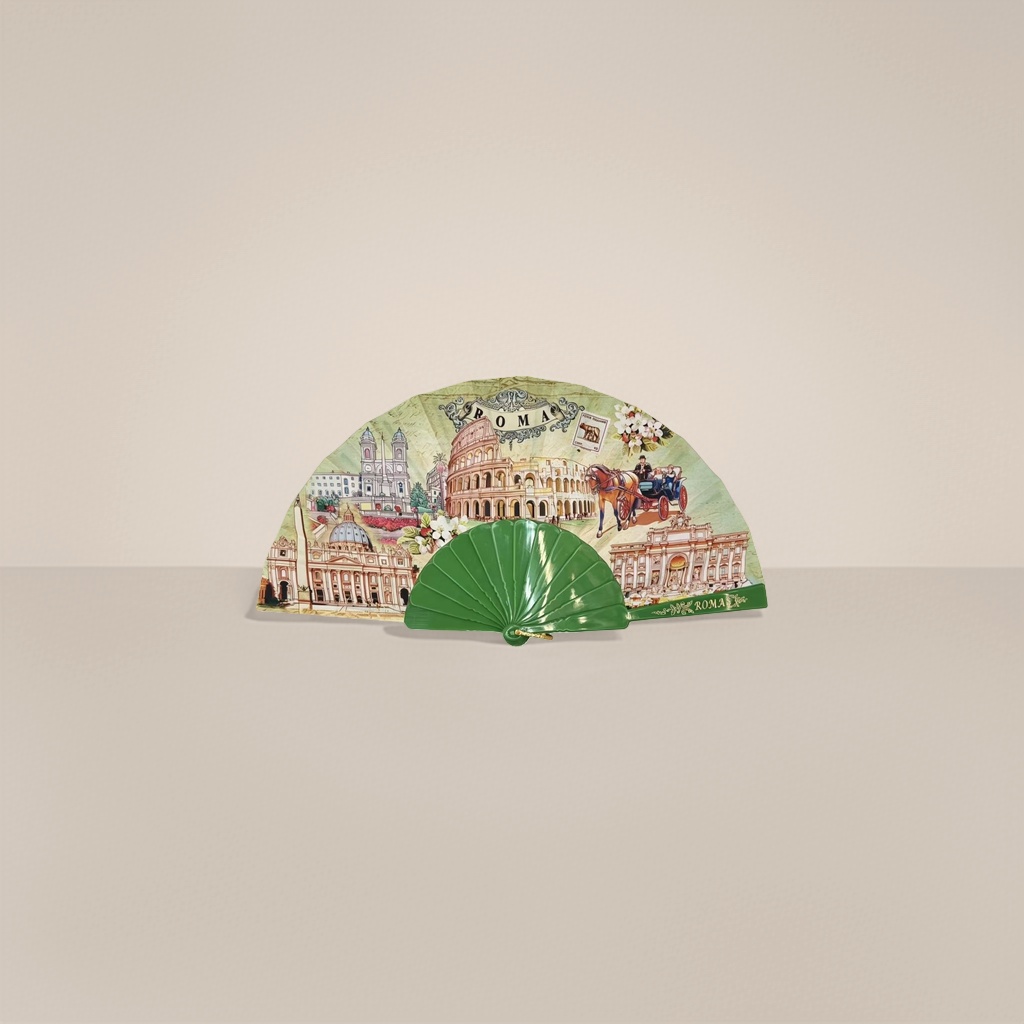 Tema romano abanico plegable verde hecho a mano hueso de bambú ligero para llevar verano fresco