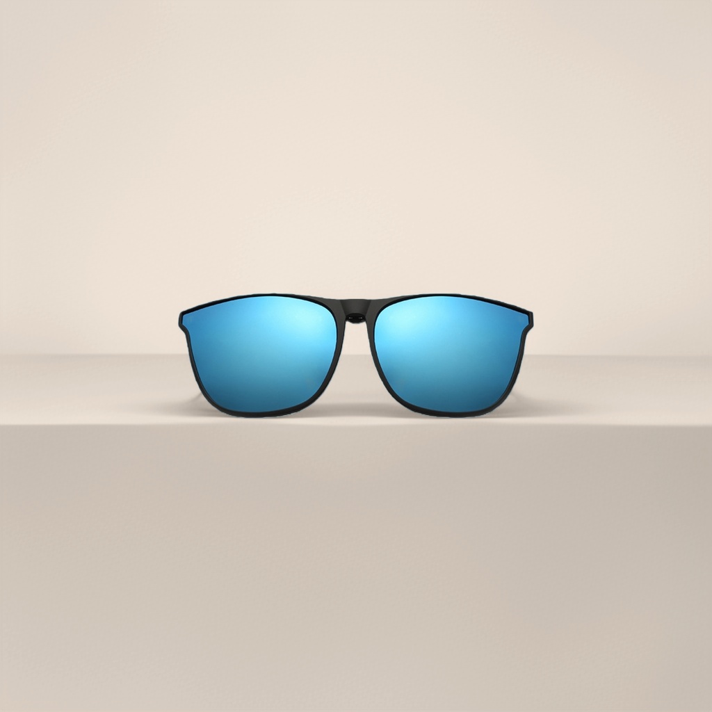 Black frame, blue lens, lightweight metal sunglasses, UV protection for daily commuting