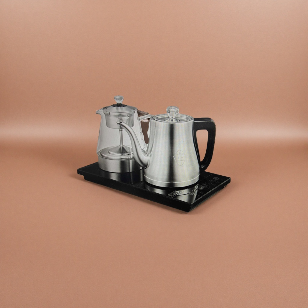Silver electric kettle and glass tea set for home use, water boiling and tea brewing combination details Picture