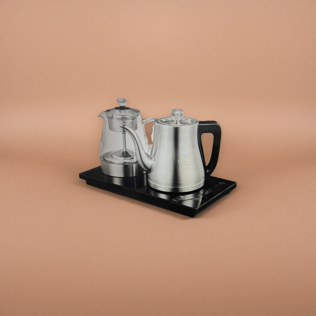 Silver electric kettle and glass tea set for home use, water boiling and tea brewing combination Specification image