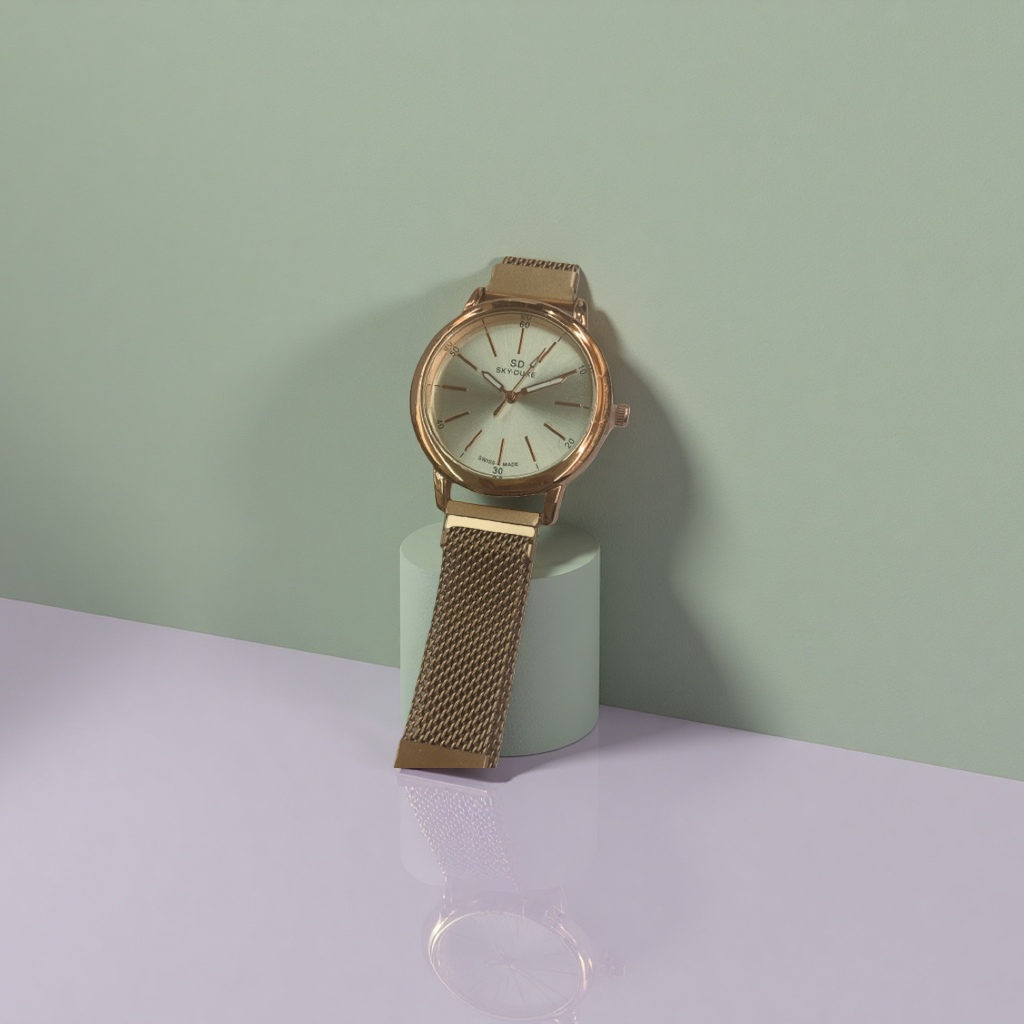 Caja de oro dial plata metal malla correa reloj moda simple negocios casual hombres mujeres universal details Picture