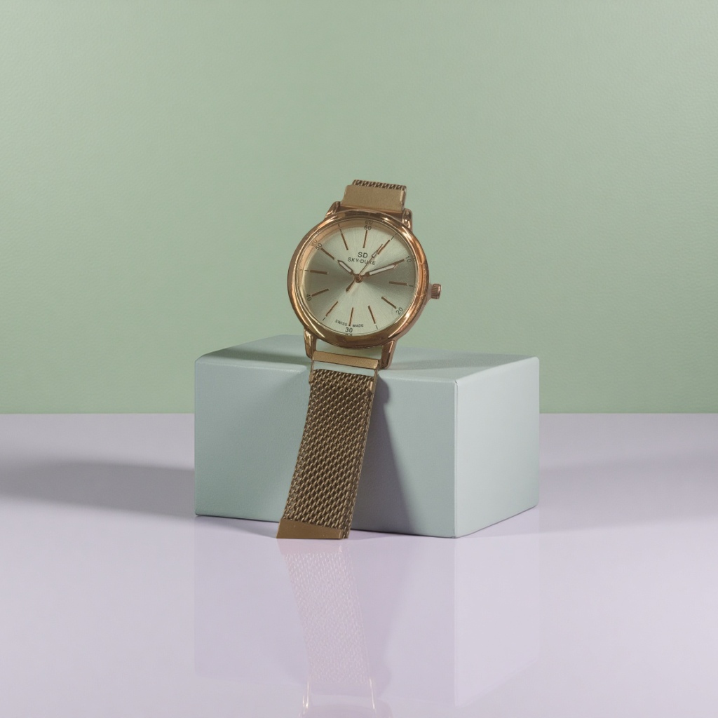 Caja de oro dial plata metal malla correa reloj moda simple negocios casual hombres mujeres universal Specification image