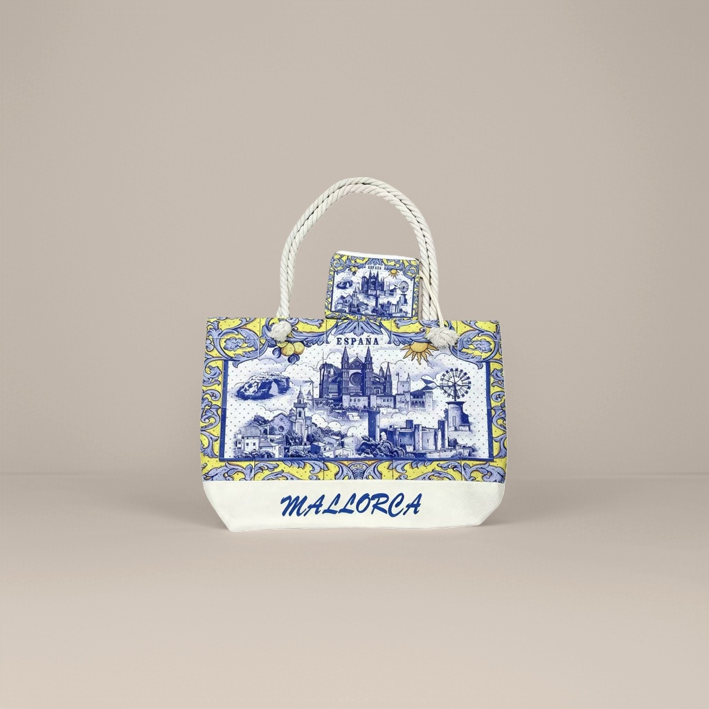 Azul y amarillo patrón tote bolsa con pequeña cartera cero moda gran capacidad commuter bolsa